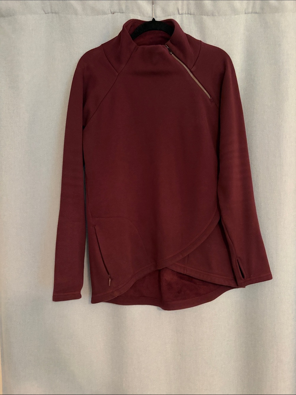 Athleta Maroon Asymmetrical Zip Pullover